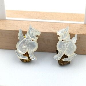 Antique earrings hand carved foo dog chinese mother of pearl